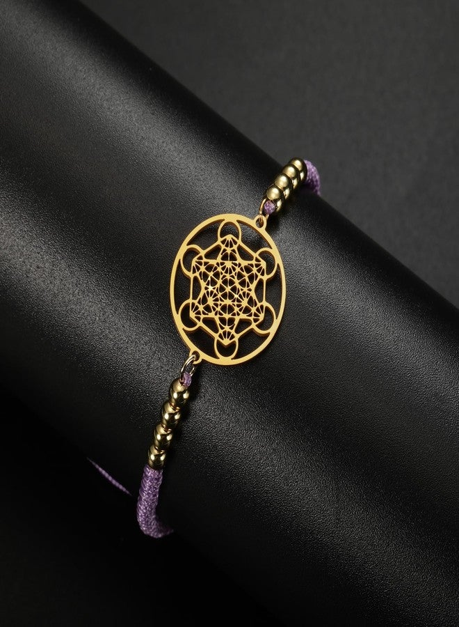 UNIFT Metatron's Cube Bracelet for Women Men Stainless Steel Sacred Geometry Style Seals of Archangel With a Bead Colorful Weave Adjustable Bracelet Talisman Jewelry (gold-P) - Image 5